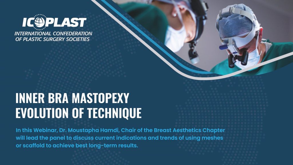 ICOPLAST Webinar | August 2024 | In this Webinar, Dr. Moustapha Hamdi, Chair of the Breast Aesthetics Chapter will lead the panel to discuss the current indications and trends of using meshes or scaffold to achieve best long-term results. | Thumbnail Image